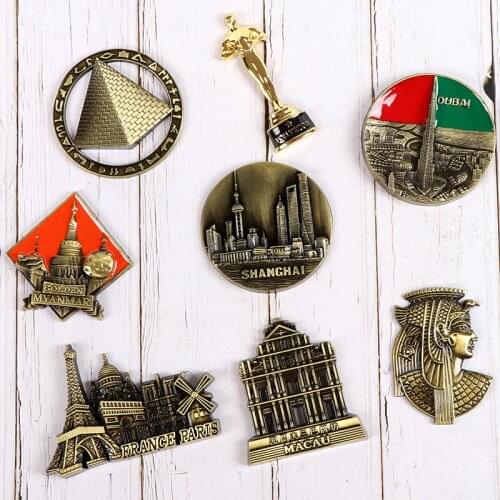 Metal fridge magnets magnetic refrigerator pyramid Eiffel Tower landmark Paris France arc DE triomphe Oscar Tourist souvenir