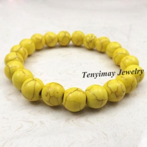 Fashion Gift Promotion 10mm Yellow Turquoises Bracelets 12pcs/Lot Free Shipping