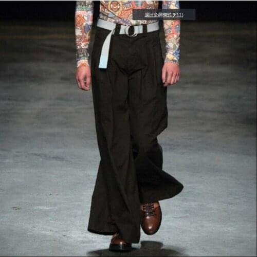27-44 New Plus Size Men Clothing Loose Harem Pants Casual Bloomers Wide Leg Pants Catwalk Fashion Black Trousers Singer Costumes