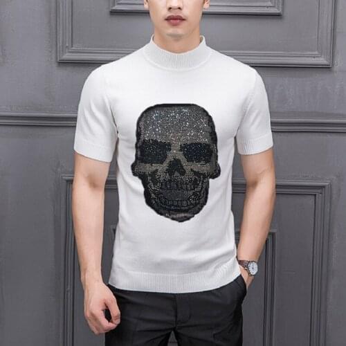 Four Seasons Mens Sweater Comfortable Casual Knitted T-Shirt Hot Diamond Shining Skull Wool Pullover Cashmere Large