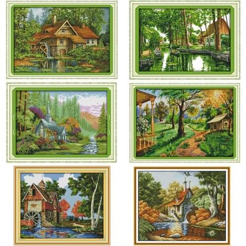 Creekside Cabin Series Cross Stitch Kit DIY Scenery Pattern Embroidery Aida 14CT 11CT Needlework Set Home Decoration Painting