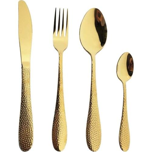 4Pcs Gold Tableware Set 18/10 Stainless Steel Cutlery Set Knives Forks Spoons Dinner Set Kitchen Dinnerware Silverware Set