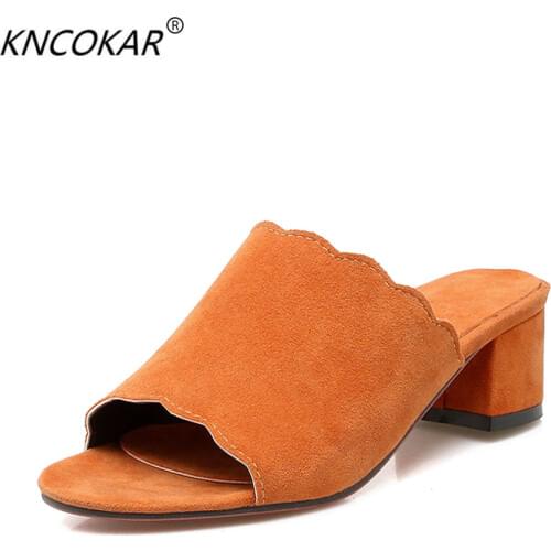 2018 New Arrival Kncokar Flock Basic Casual Slip-on Rubber Rubber Leisure High (5cm-8cm) Platform Front & Rear Strap Open Square