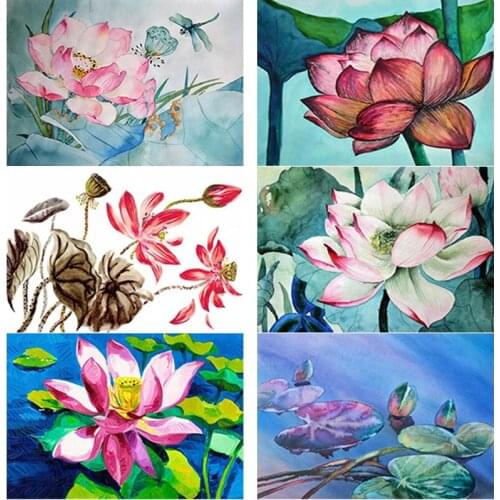 New 5D DIY Diamond Painting Lotus Diamond Embroidery Lotus Pond Rhinestones Full Square Round Drill Crafts Art Home Decor Gift