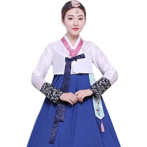 New Womens Korean Traditional Imported Fabric Long-sleeved Hanbok Dance Costume Cosplay Costume