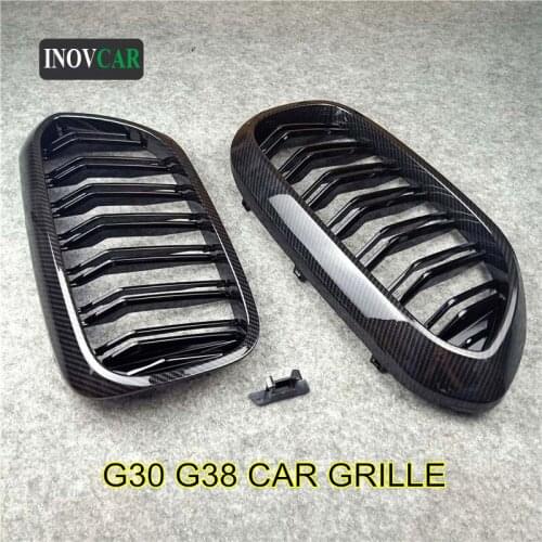 One Pair Carbon Look Front Air Intake Grill For 5 Series G30 G38 ABS Glossy M-Color Car Kidney Grille 2018-IN