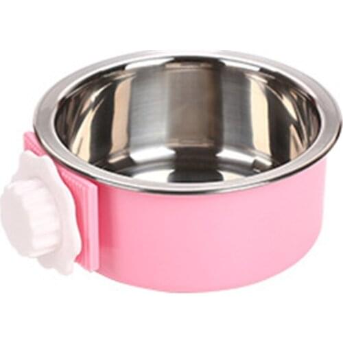 Stainless Steel Hanging Pet Cage Dog Bowl Bird Cat Puppy Food Water Bowl Pet Feeder Size S L Pink Blue Green