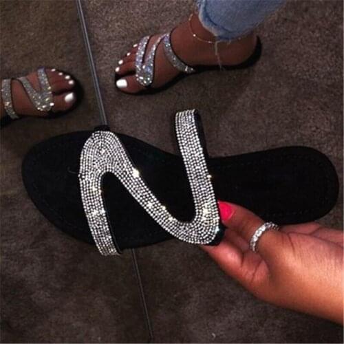 Sandals for Women Summer Rome Rhinestone Open Toe Slippers Women Comfortable Flat Large Size Sandals Beach Outdoor