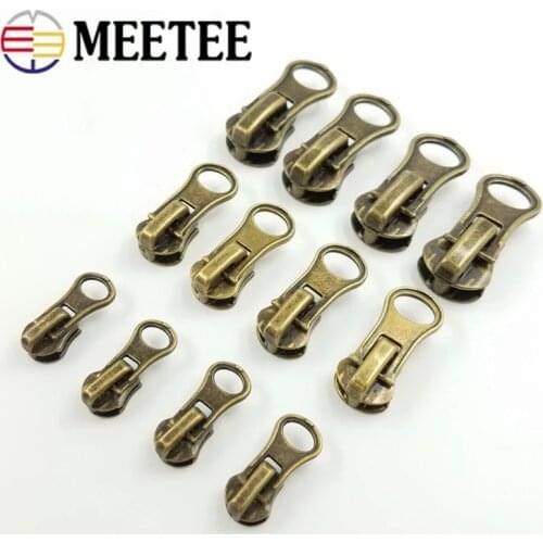 Meetee 10pcs 3# 5# 8# Retro Bronze Zipper Slider for Metal Zippers Bag Jacket Zip Head DIY Clothes Slider Puller Repair Fitting