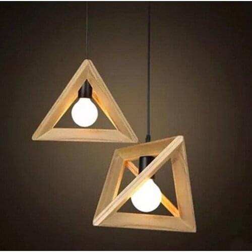 Modern Oak Wood Retro Chandelier Cafe Bar Wooden Shuttle Triangle Hanging Lamp kitchen dining bar