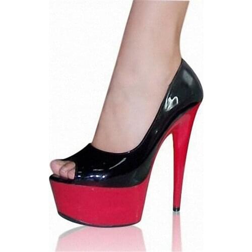 15cm super high heels, thin and waterproof platform fish mouth single shoes, artificial leather shallow-mouth Dance Shoes
