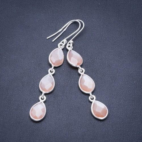 Natural Cat Eye Handmade Unique 925 Sterling Silver Earrings 2.5" A2430