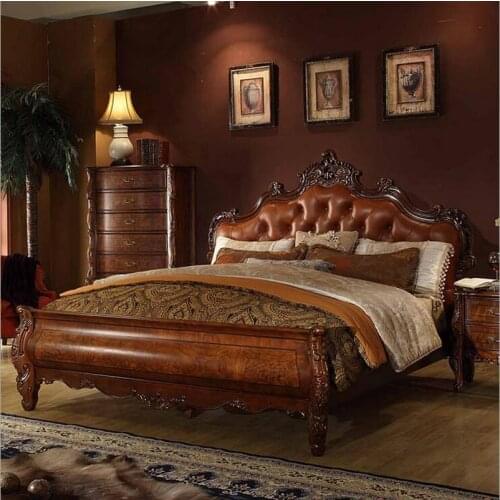 High quality European antique bed 2 people French bed 1.8 m king size American style genuine leather p10270