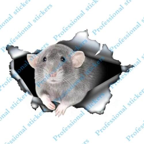 Funny 13cm X 8.9cm Gray Dumbo Rat Car Sticker Torn Metal Decal Reflective Stickers Pet Decals Window Car Bumper Decoration