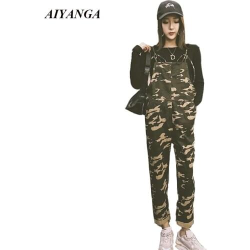 Green Camouflage strap Pants For Women 2018 Overalls Jeans Female Casual Trousers Autumn Winter Pants Ladies Strap Jean Girls