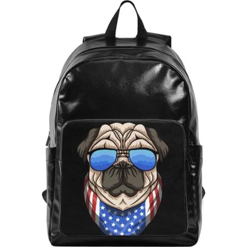 Brand Designer Women Backpack Pug Dog Eyeglasses Soft Multi-Function Small Backpack Female Ladies Shoulder Bag Girl Purse Black