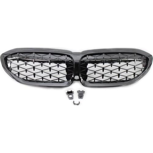1 Pair Meteors Kidney Front Grille Auto Racing Grille for BMW 3 Series G20 2019-2020 Racing Grills Black / Silver Middle Grill