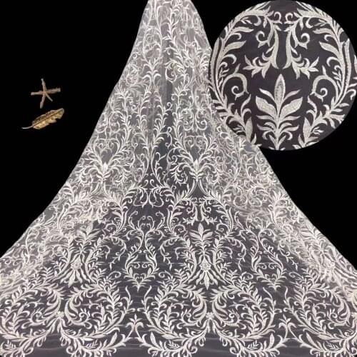 1 Yard Bridal Wedding Dress Lace Fabric Luxury Sequin Evening Dress Ivory With Beads Bridal Dress DIY Fabric