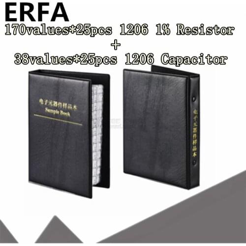 170valuesx25pcs=4250pcs 1206 SMD Resistor 0R~10M 1% + 38valuesX25pcs=950pcs 0.5PF 0.5PF~22uF Capacitor Mixed Sample Book