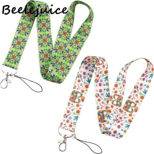 24pcs Mexican Style Sugar Skull Lanyard for Keys Phone Cool Neck Strap Lanyard for Camera Whistle ID Badge Cute webbings ribbons