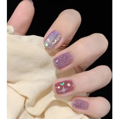 24pcs Box Detachable False Nails Summer Round Head Stiletto False Nail Wearable Ballerina Full Cover Gentle Nail Tips Cute