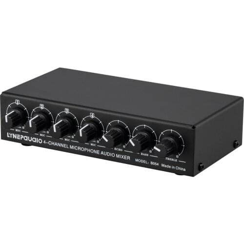 4-Channel Microphone Mixer Support Stereo Output Mini Audio Mixer with Reverb Treble and Bass Adjustment Musical Instruments