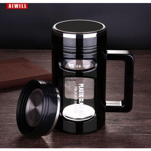 AIWILL Glass water bottle Handgrip double glass fashion plastic glass office tea cup readily cup 600ml holiday gifts