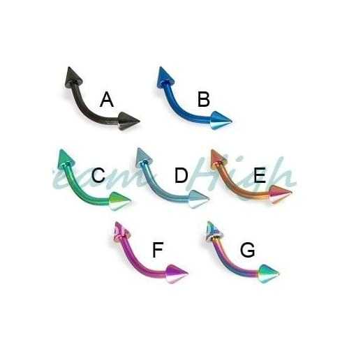 Wholesale - Titanium anodized eyebrow ring with cones Spike 16 gauge Bananabells Style Eyebrow Piercing 100pcs/lot Free shipping