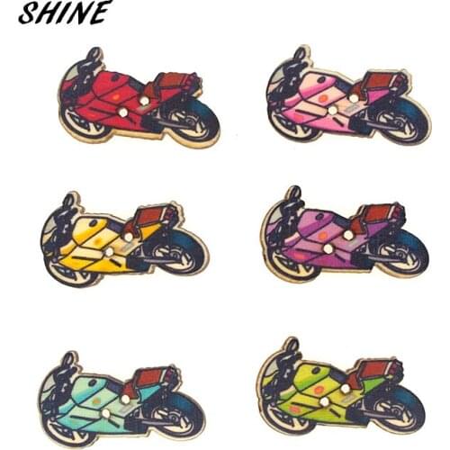SHINE Wooden Sewing Buttons Scrapbooking Motorbike Colorful Mixed Two Holes Cartoon 34 x 20mm 12 PCs Costura Botones Decorate
