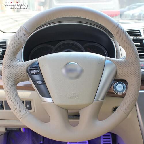 Shining wheat Beige Leather Hand-stitched Car Steering Wheel Cover for Nissan Teana 2008-2012 Murano 2009-2014