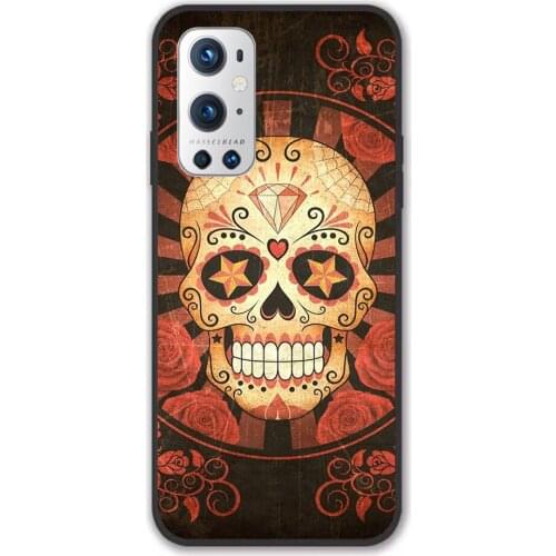 For Oneplus Vintage Day of the Dead Sugar Skull Poster Black TPU Border Oneplus Case