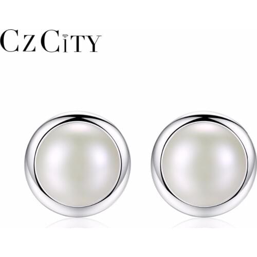CZCITY Brand Hight Quality Elegant And Charming White Pearl Earrings for Women Piercing Girls Stud Earrings Marry Jewelry