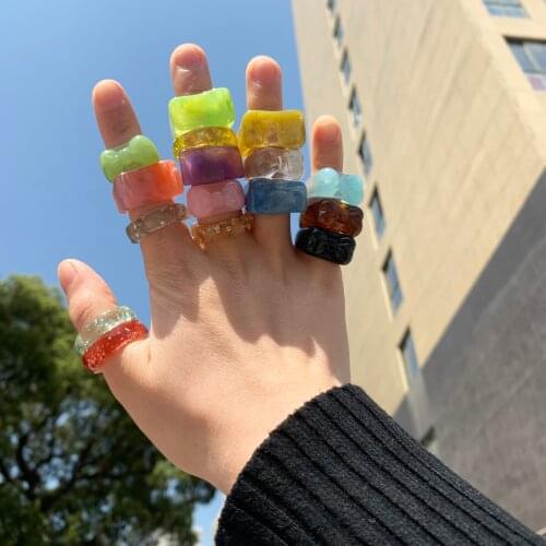 Dvacaman 2021 New Colorful Transparent Resin Acrylic Ring For Women Fashion Geometric Square Round Irregular Rings Jewelry Party
