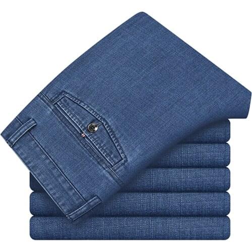 Modal Suit Denim Casual Pants MenS Autumn And Winter Thick Straight Loose Business Trousers Male High-End Brand Stretch Jeans