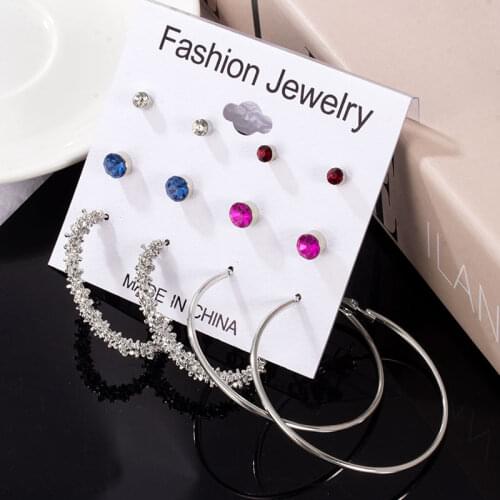 LOVR Geometirc Statement Big Round Hoop Womens Earrings Set For Women Fashion Silver Colour Earrings 2021 Trend Stud Jewelry
