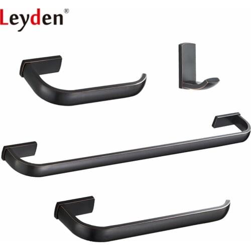 Leyden ORB Brass 4pcs Bathroom Accessories Set Black Wall Mounted Single Towel Bar Toilet Paper Holder Towel Ring Robe Hook