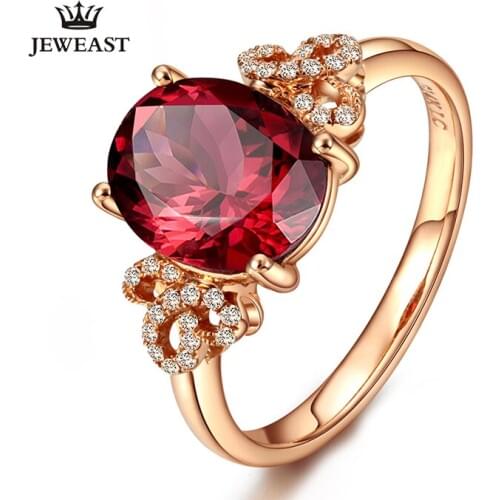 LSZB Natural garnet 18K Pure Gold 2020 New Hot Selling Top Ring Women Heart Shape Ring For Ladies Woman Genuine Jewelry