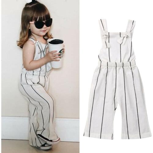 Fashion Toddler Kids Baby Girls Clothes Striped Sleeveless Backless Jumpsuit Playsuit Overalls Summer Outfits