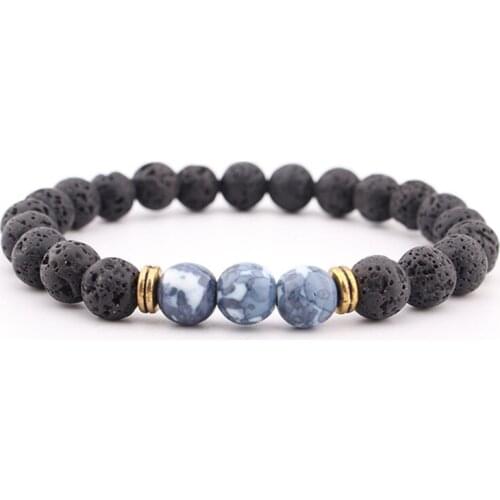 ISINYEE Fashion 8mm Lava Natural Stone Bracelet For Women Men Man Yoga Prayer Beads Stretch Bracelets Friendship Jewelry