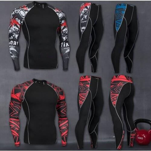 MMA Mens Compression Run jogging Suits Clothes Sports Set 4xl Long t shirt And Pants Gym Fitness workout Tights clothing