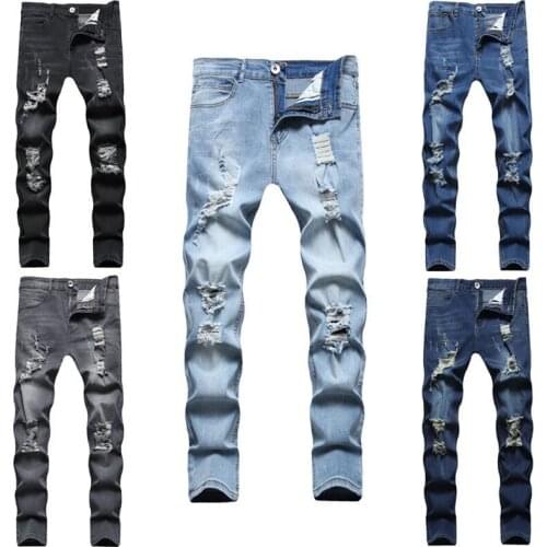 5 Styles Men Straight Jeans High Stretch Holes Scratches Ripped Folds Skinny Washed Retro Destroyed Hole Slim Denim Hip Hop Punk