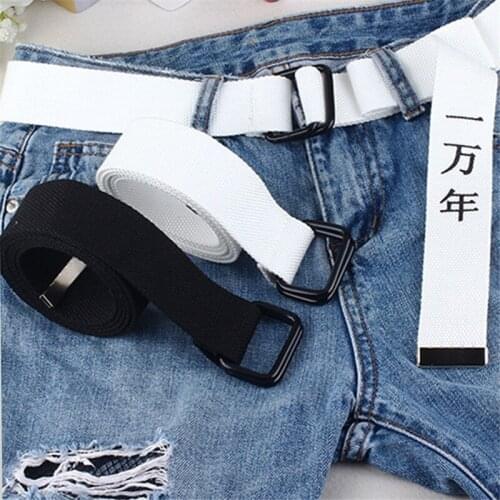Men belt Canvas Nylon Student Harajuku Chinese characters personality Text Double buckle Casual off white Canvas belt