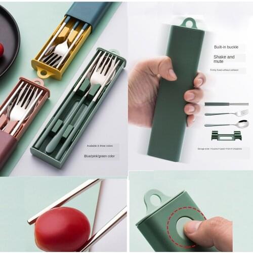 Hot New Push-Button Box Portable Cutlery Chopsticks Green Silver Red Silver 304 High Quality Stainless Steel Tableware Set