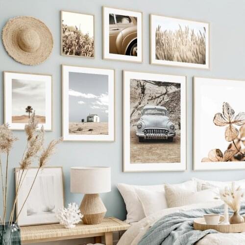 Wall Art Canvas Painting Vintage Car Desert Highway Flower Nordic Posters And Prints Wall Pictures For Living Room Clud Decor