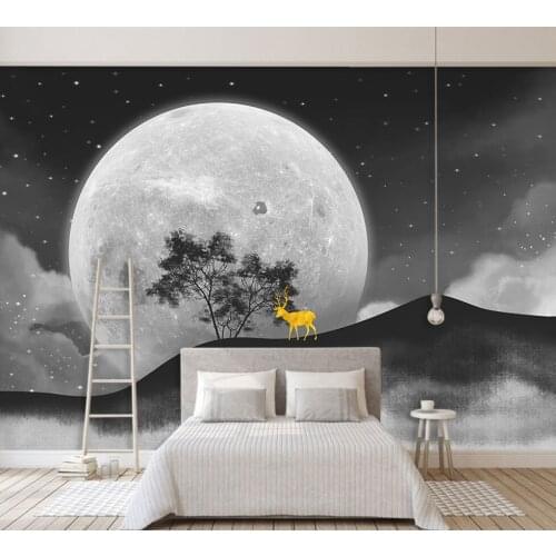 Bacaz 8d Starry moon sun Retro flower Wallpaper for living room TV background bedroom background 3d photo mural paper Home Decor