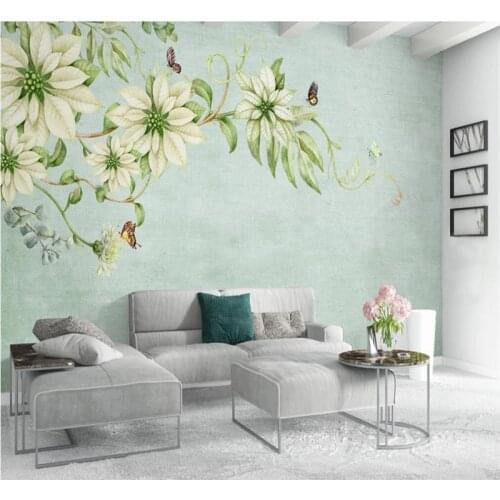 XUE SU Large custom home decoration wallpaper mural modern minimalist hand-painted retro flower plant TV background wall