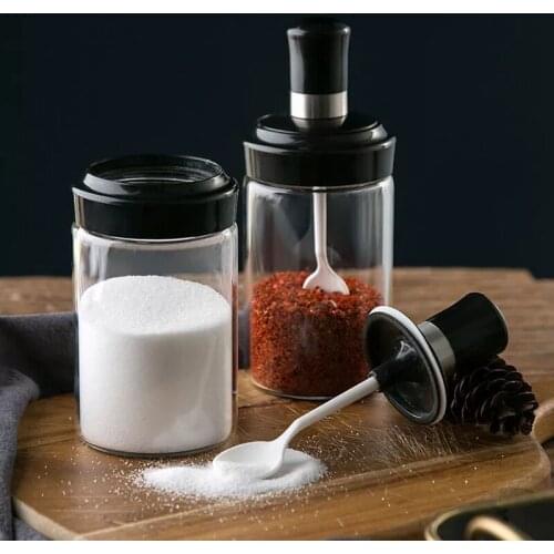 New Hot Seasoning Jar Glass Spoon and Lid Combination kitchen Spice Storage Bottle