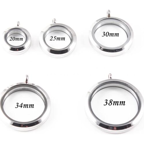New Round Silver Plain Twist Screw Floating Locket 316L Stainless Steel Floating Memory Glass Locket Pendant For Women