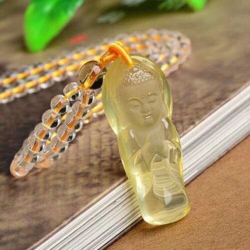 Wholesale Yellow Natural Crystal Pendants Carving Baby Buddha Pendant Sweater Chain Blessing Lucky Pendant Crystal Jewelry