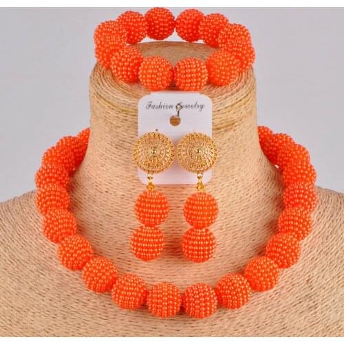 Orange simulated pearl Europe and America necklace African beads jewelry set for women ZZ01